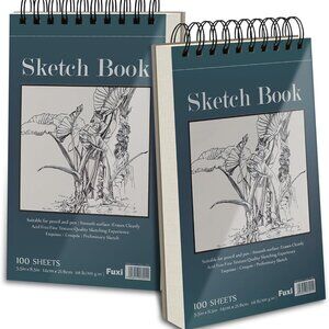 5.5" x 8.5" Sketchbook Set, Top Spiral Bound Sketch Pad, 2 Pack 100 Sheets Each
